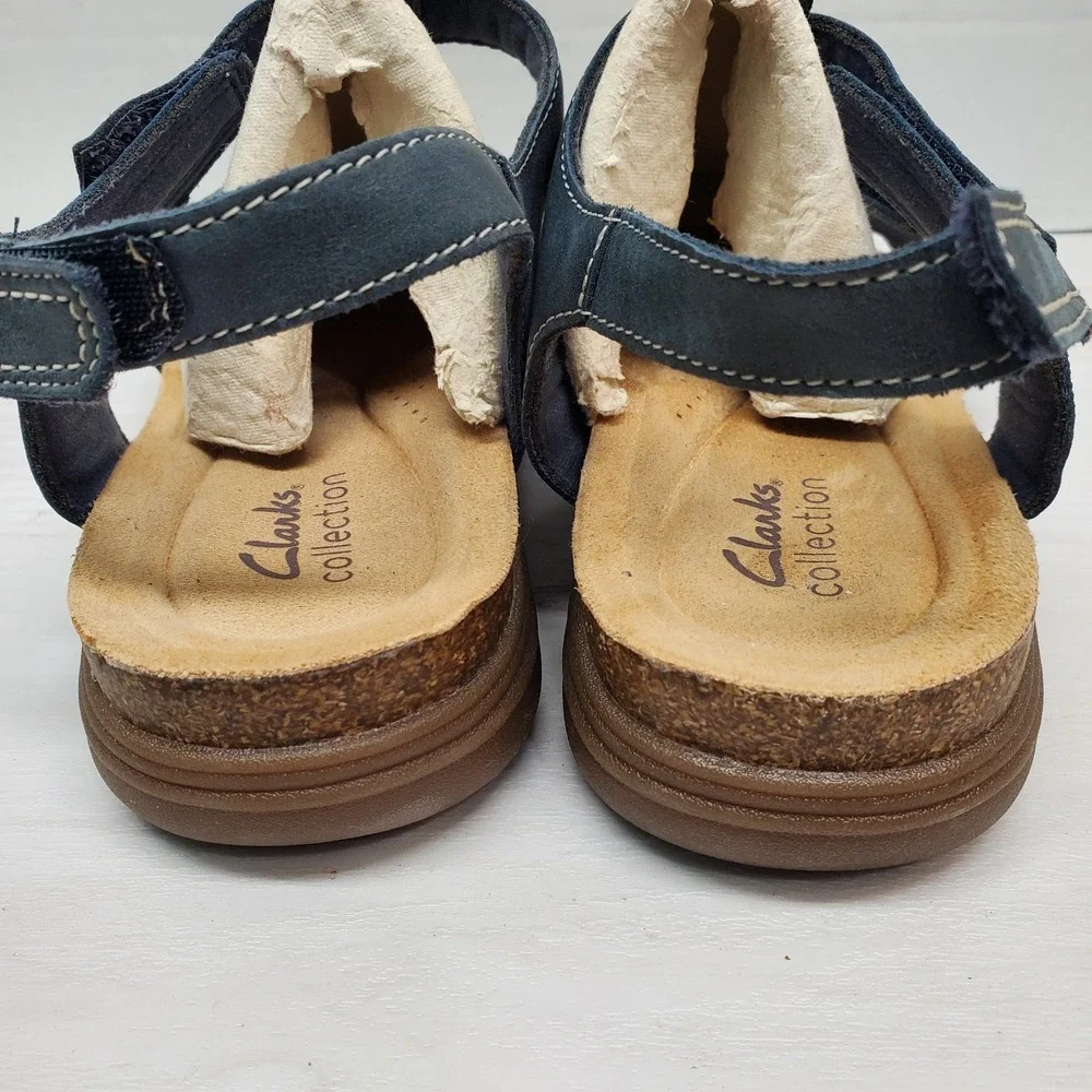 Clarks Collection Adjustable Sandals April Cove Black Leather Womens 9 Comfort